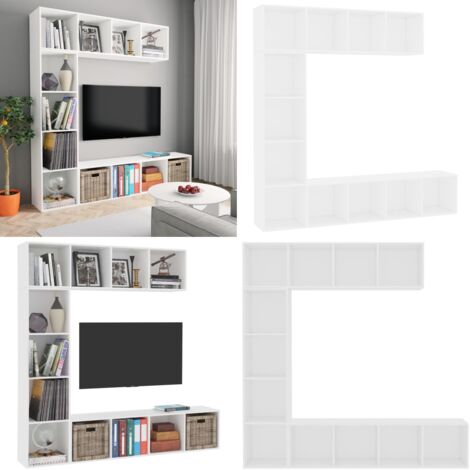 Mueble de TV y librería 3 piezas blanco 180x30x180 cm - Estantería - Mueble de pared