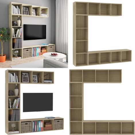 Mueble de TV y librería 3 piezas roble Sonoma 180x30x180 cm - Estantería para libros - Mueble de pared