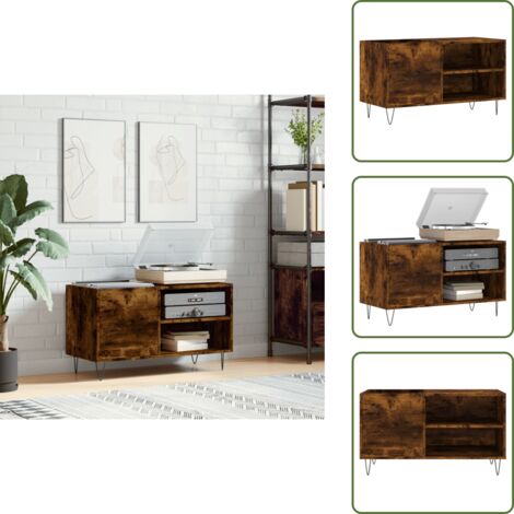 Mueble de vinilo - vidaXL Mueble de discos madera de ingeniería roble ahumado 85x38x48 cm - Mueble industrial