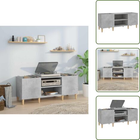 Mueble de vinilos - vidaXL Mueble discos madera contrachapada gris hormigón 121x38x48 cm - Mueble para tocadiscos