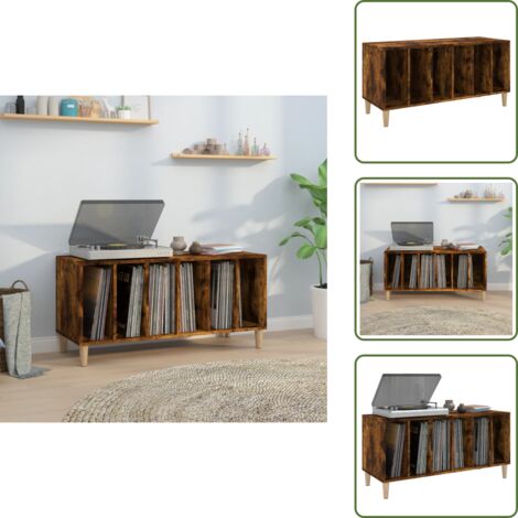 Mueble de vinilos - vidaXL Mueble discos madera contrachapada roble ahumado 100x38x48 cm - Mueble para tocadiscos