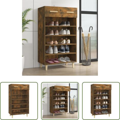 Mueble de zapatos -  Mueble zapatero madera contrachapada roble ahumado 60x35x105 cm