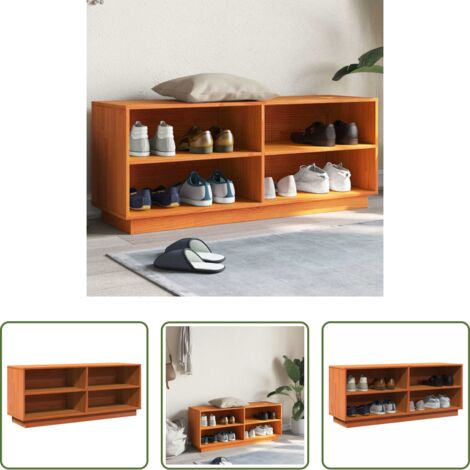 Mueble de zapatos -  Mueble zapatero madera maciza de pino marrón cera 110x34x45 cm