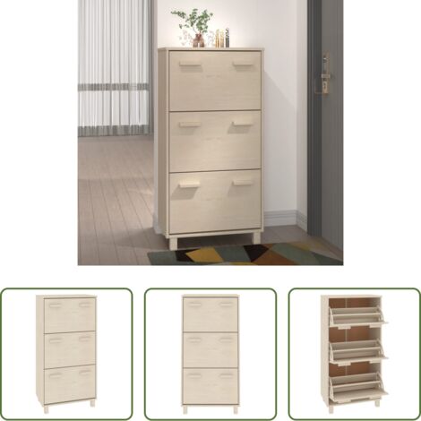 Mueble de zapatos -  Zapatero HAMAR madera pino maciza marrón miel 59,5x35x117 cm