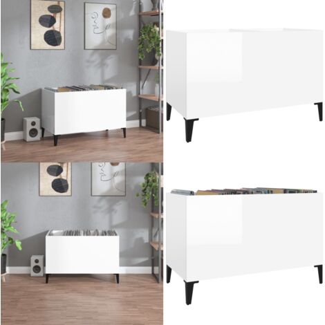 Mueble discos madera contrachapada blanco brillo 74,5x38x48 cm - Almacenamiento de vinilos - Mueble de madera contrachapada