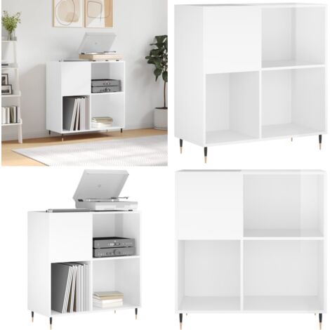 Mueble discos madera contrachapada blanco brillo 84,5x38x89 cm - Almacenamiento de vinilos - Mueble de madera contrachapada