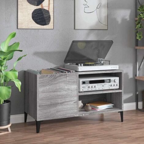 Mueble discos madera contrachapada gris  84,5x38x48 cm