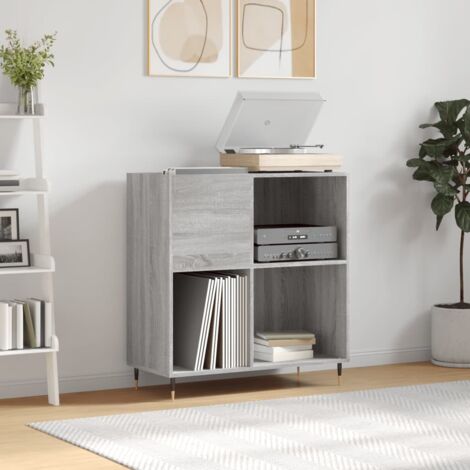 Mueble discos madera contrachapada gris  84,5x38x89 cm