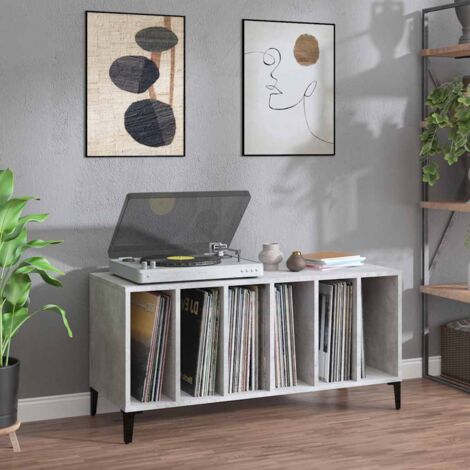 Mueble discos madera contrachapada gris hormigón 100x38x48 cm
