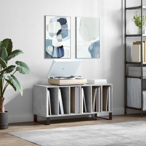 Mueble discos madera contrachapada gris hormigón 100x38x48 cm vidaXL