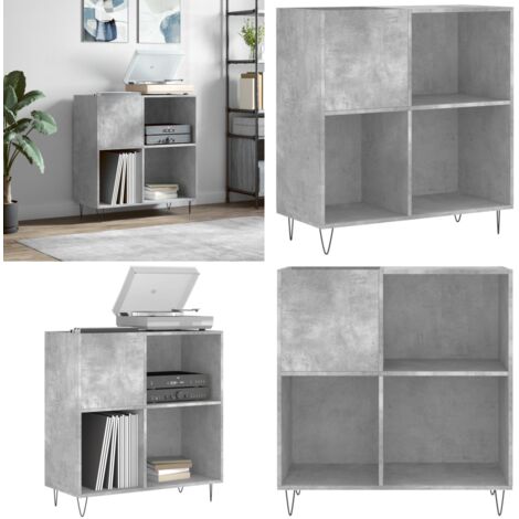Mueble discos madera contrachapada gris hormigón 84,5x38x89 cm - Almacenamiento de vinilos - Mueble de madera contrachapada