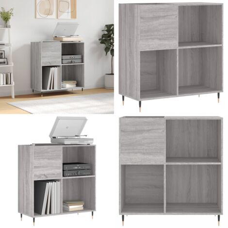 Mueble discos madera contrachapada gris Sonoma 84,5x38x89 cm - Almacenamiento de vinilos - Mueble de madera contrachapada