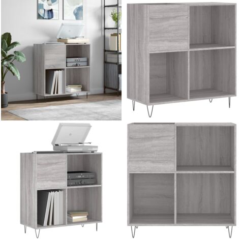 Mueble discos madera contrachapada gris Sonoma 84,5x38x89 cm - Almacenamiento de vinilos - Mueble de madera contrachapada
