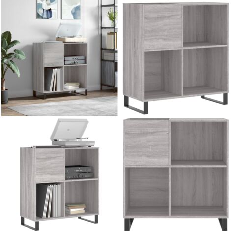 Mueble discos madera contrachapada gris Sonoma 84,5x38x89 cm - Almacenamiento de vinilos - Mueble de madera contrachapada