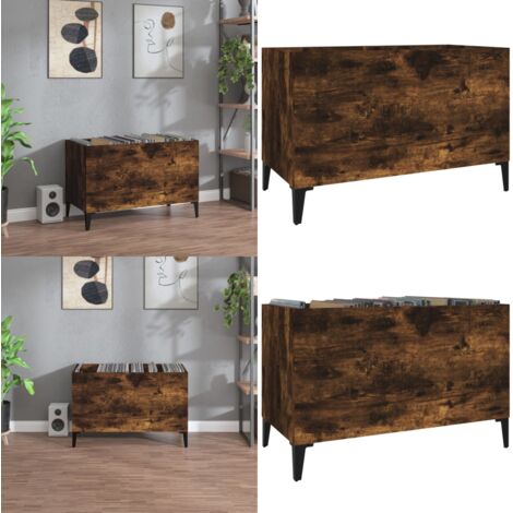Mueble discos madera contrachapada roble ahumado 74,5x38x48 cm - Almacenamiento de vinilos - Mueble de madera contrachapada