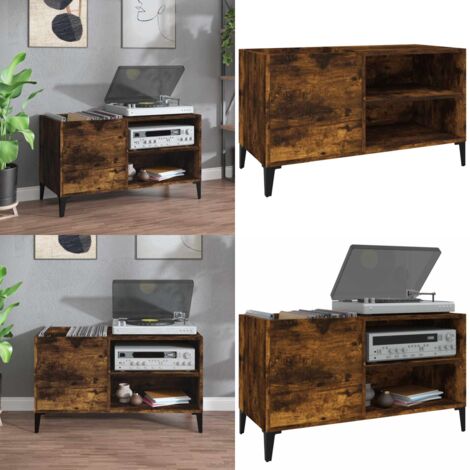 Mueble discos madera contrachapada roble ahumado 84,5x38x48 cm - Armario para vinilos - Almacenamiento de discos