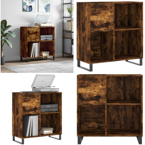 Mueble discos madera contrachapada roble ahumado 84,5x38x89 cm - Almacenamiento de vinilos - Mueble de madera contrachapada