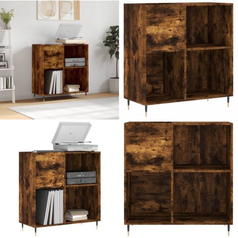 Mueble discos madera contrachapada roble ahumado 84,5x38x89 cm - Almacenamiento de vinilos - Mueble de madera contrachapada