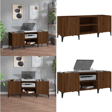 Mueble discos madera contrachapada roble marrón 121x38x48 cm - Armario para vinilos - Almacenamiento de discos