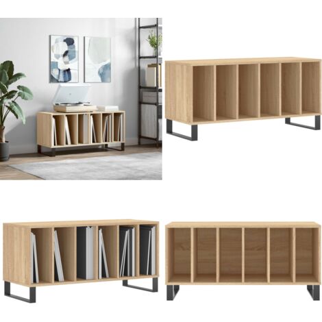 Mueble discos madera contrachapada roble Sonoma 100x38x48 cm - Almacenamiento de vinilos - Mueble de madera contrachapada