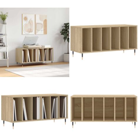 Mueble discos madera contrachapada roble Sonoma 100x38x48 cm - Almacenamiento de vinilos - Mueble de madera contrachapada