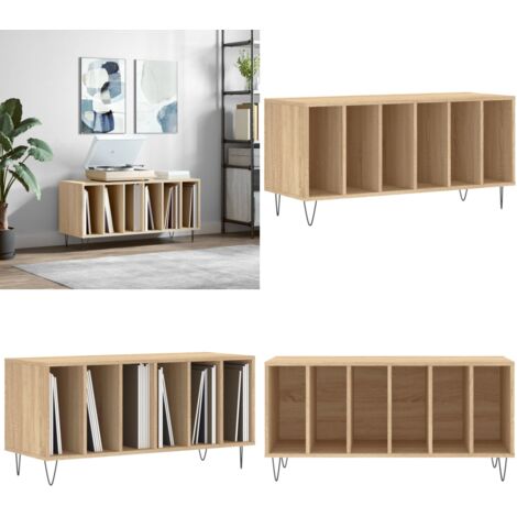 Mueble discos madera contrachapada roble Sonoma 100x38x48 cm - Almacenamiento de vinilos - Mueble de madera contrachapada