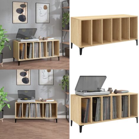 Mueble discos madera contrachapada roble Sonoma 100x38x48 cm - Armario para vinilos - Almacenamiento de discos