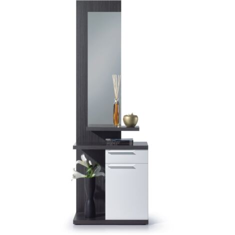 Mueble entrada 61x29x186h cm con espejo, blanco brillo gris ceniza – Corfù