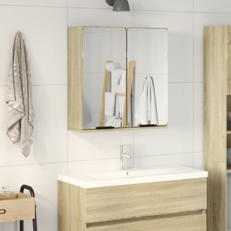 Mueble espejo de baño madera roble 64,5x20x66,5 cm