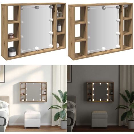 Mueble espejo y LED madera ingeniería roble artisan 76x15x55cm - Espejo LED - Almacenamiento de joyas