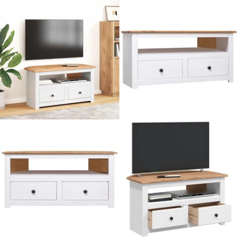 Mueble esquinero TV madera pino estilo Panamá blanco 93x49x49cm - Mueble de TV - Armario para TV