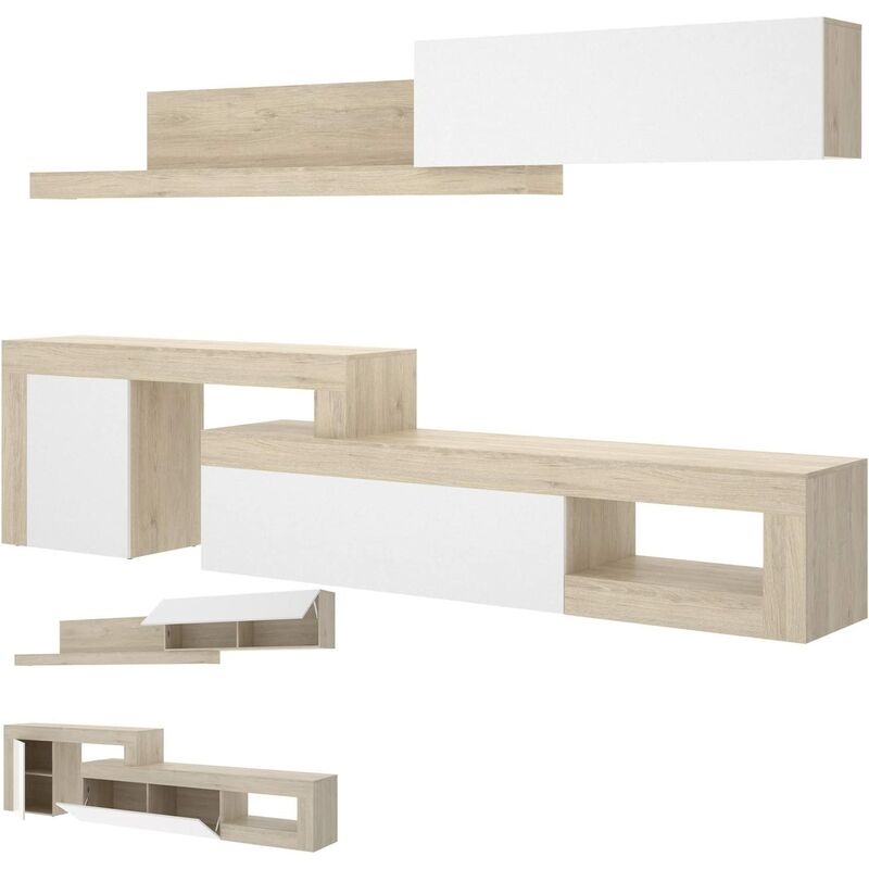 

Mueble Salon Comedor estante 230 a 300cm en Natural Blanco brillo