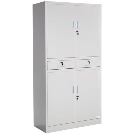 Mueble estantería metal 2 compartimentos + 2 cajones gris