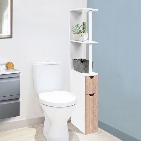 IDMARKET Mueble estantería para WC WILLY 2 puertas blanco y haya