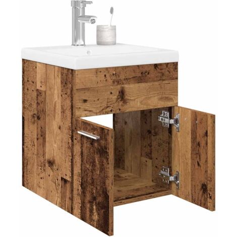 Mueble fregadero con lavabo y grifo empotrados madera vieja