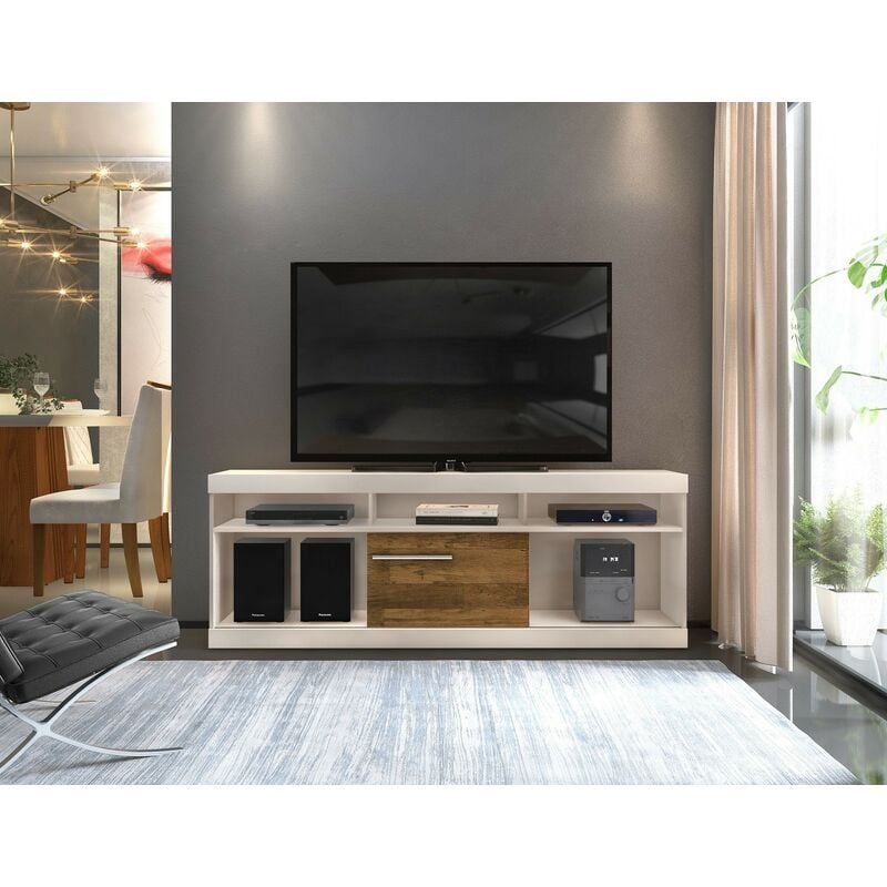 

Bh Design - Mueble HANNIA, multiusos, madera, blanco roto y vintage, 180 cms.