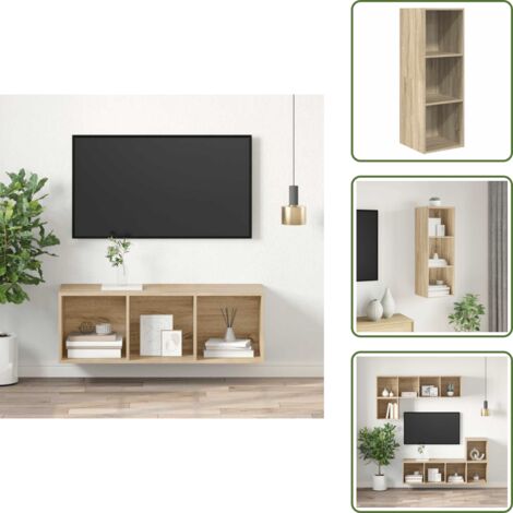 Mueble HiFi - vidaXL Mueble de pared para TV madera contrachapada roble 37x37x72 cm - Armario flotante