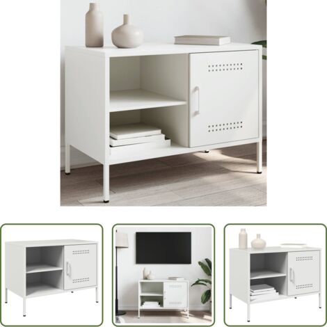 Mueble industrial -  Mueble de TV de acero blanco 68x39x50,5 cm