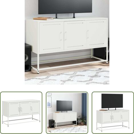 Mueble industrial -  Mueble para TV de acero blanco 100,5x39x60,5 cm