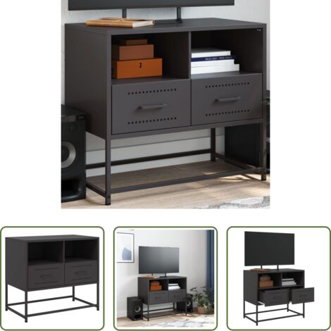Mueble industrial -  Mueble para TV de acero negro 68x39x60,5 cm