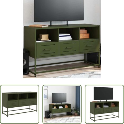 Mueble industrial -  Mueble para TV de acero verde oliva 100,5x39x60,5 cm
