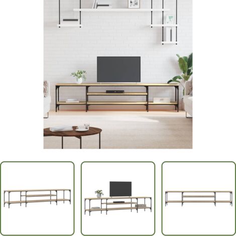 Mueble industrial -  Mueble TV madera ingeniería y hierro roble sonoma 201x35x45 cm
