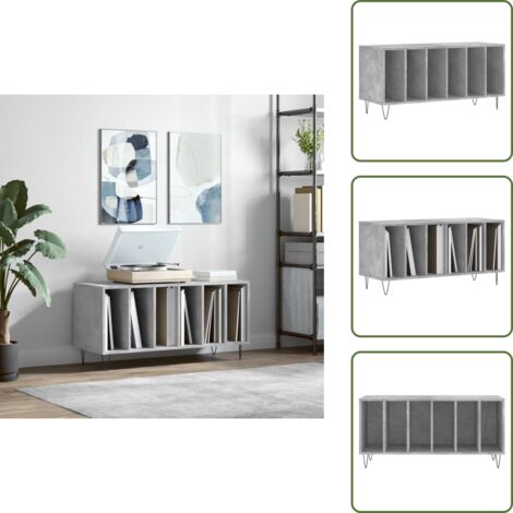 Mueble industrial - vidaXL Mueble discos madera contrachapada gris hormigón 100x38x48 cm - Armario para vinilos