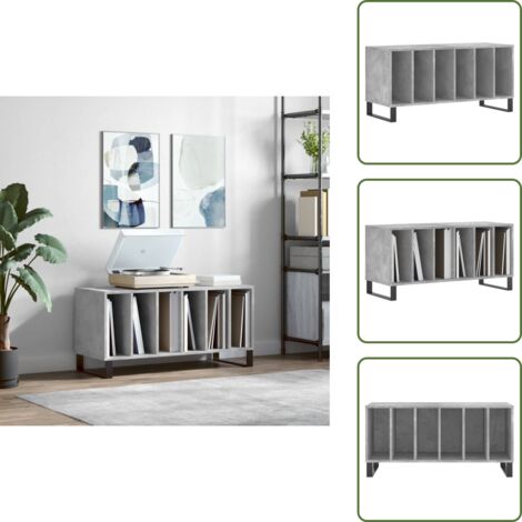 Mueble industrial - vidaXL Mueble discos madera contrachapada gris hormigón 100x38x48 cm - Armario para vinilos