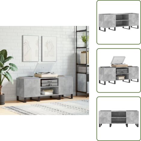 Mueble industrial - vidaXL Mueble discos madera contrachapada gris hormigón 121x38x48 cm - Armario para vinilos