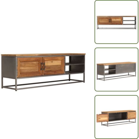 Mueble industrial - vidaXL Mueble para TV madera de teca reciclada y acero 120x30x40 cm - Mueble bajo para tv
