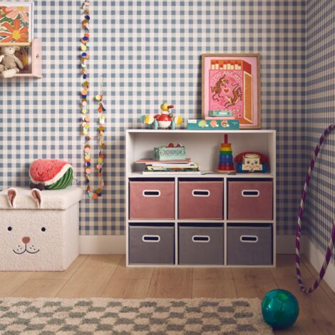Mueble infantil con 6 cestas de terciopelo, Camille, Rosa, 129.5x76.2x70 cm