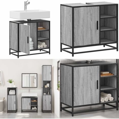 Mueble lavabo baño madera contrachapada sonoma gris 65x33x60 cm - Lavabo - Madera contrachapada