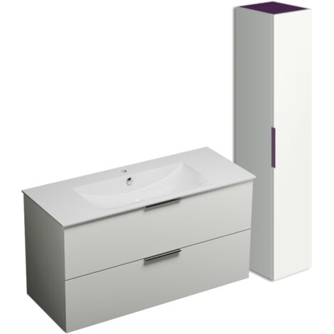 Mueble lavabo + columna BURGBAD Olena blanco brillo 120 cm