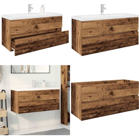 Mueble lavabo con lavabo integrado y grifo madera vieja - Lavabo empotrado - Grifo de agua fría y caliente